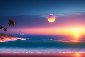 Fototapeta na wymiar sunset on the beach with generative AI