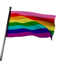 Original 1978 LGBT Pride Flag Waving in 3D. Eight Multi Colored Stripes, Symbol of LGBTQ Solidarity