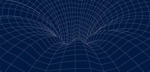 3d wireframe tunnel. Abstract background of lines. Tunnel through space. Optical illusion. 3D vector illustration.