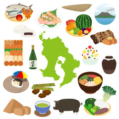 鹿児島の名物のイラストセット