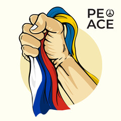 Peace country flags and fist. diplomatic relations between Ukraine and russia. Flag of the two countries.
