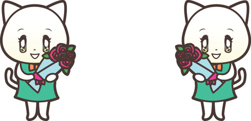 花束をプレゼントする猫