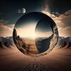Mirror sphere floating in the desert