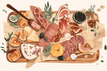 Outdoor Picnic Illustration Charcuterie Board Slow Living Dining 