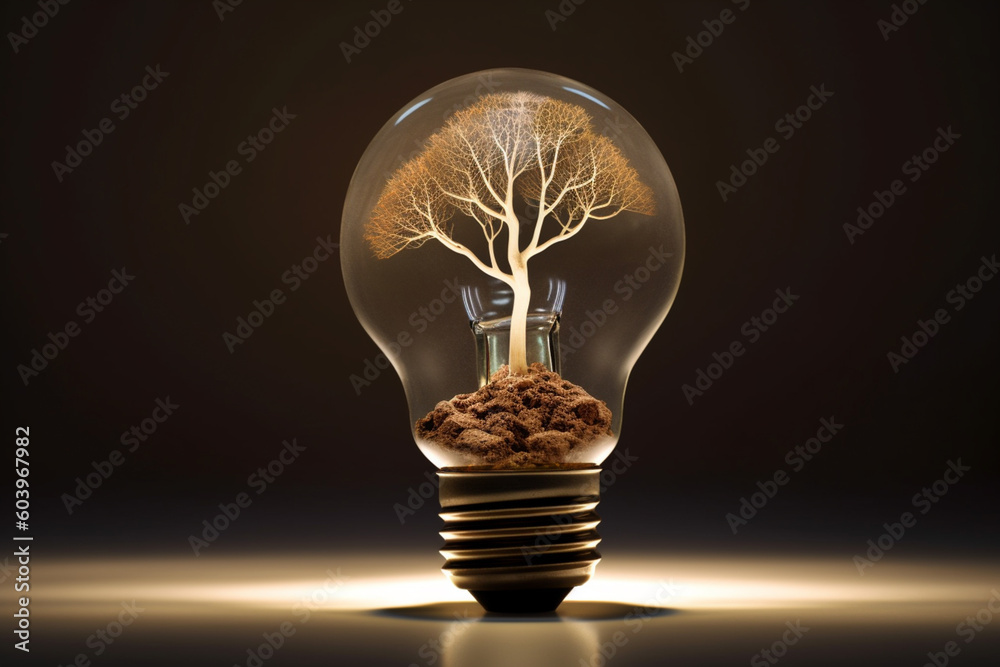 Aufkleber A mesmerizing paper-cut representation of a lightbulb with roots extending into the ground, suggesting the idea of nurturing creativity.  Generative AI technology.