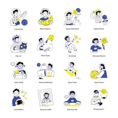 Fototapeta premium Pack of Space Flat Illustrations
