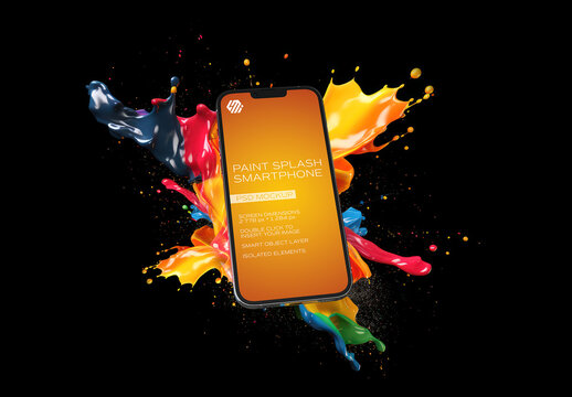 3D Mobile Phone Mockup With Generative Ai Paint Splash Effect
