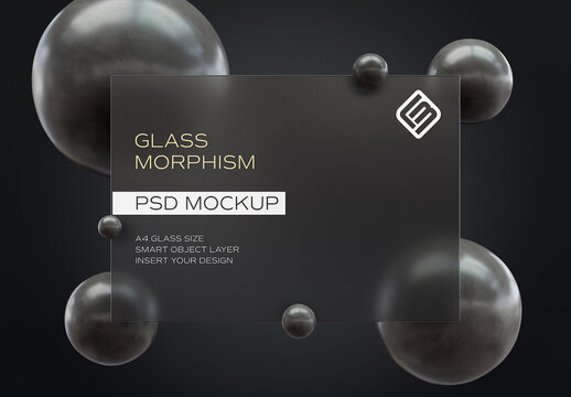 Transparent Frosted Glass Morphism Mockup on Black