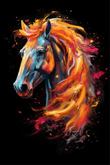 Fototapeta na wymiar The vector illustration portrays a magnificent horse. Watercolor horse with a black background.