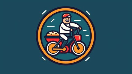 Fototapeta na wymiar Logo of food delivery driver with a box, riding the order. Beautiful illustration picture. Generative AI