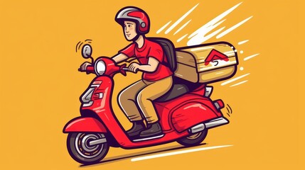 Obraz premium Logo of food delivery driver with a box, riding the order. Beautiful illustration picture. Generative AI