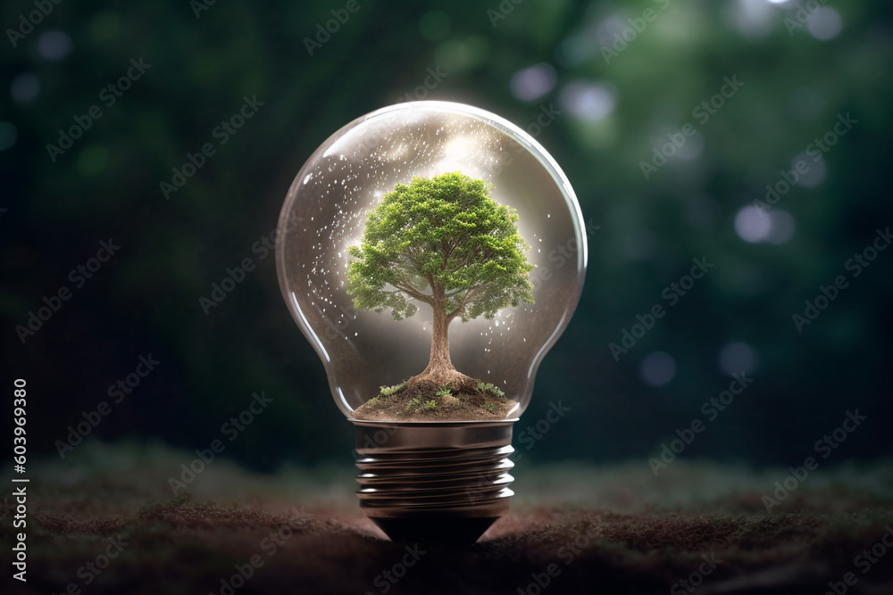 Fototapete an illustration of a tree growing from a light bulb, symbolizing the connection between sustainable 