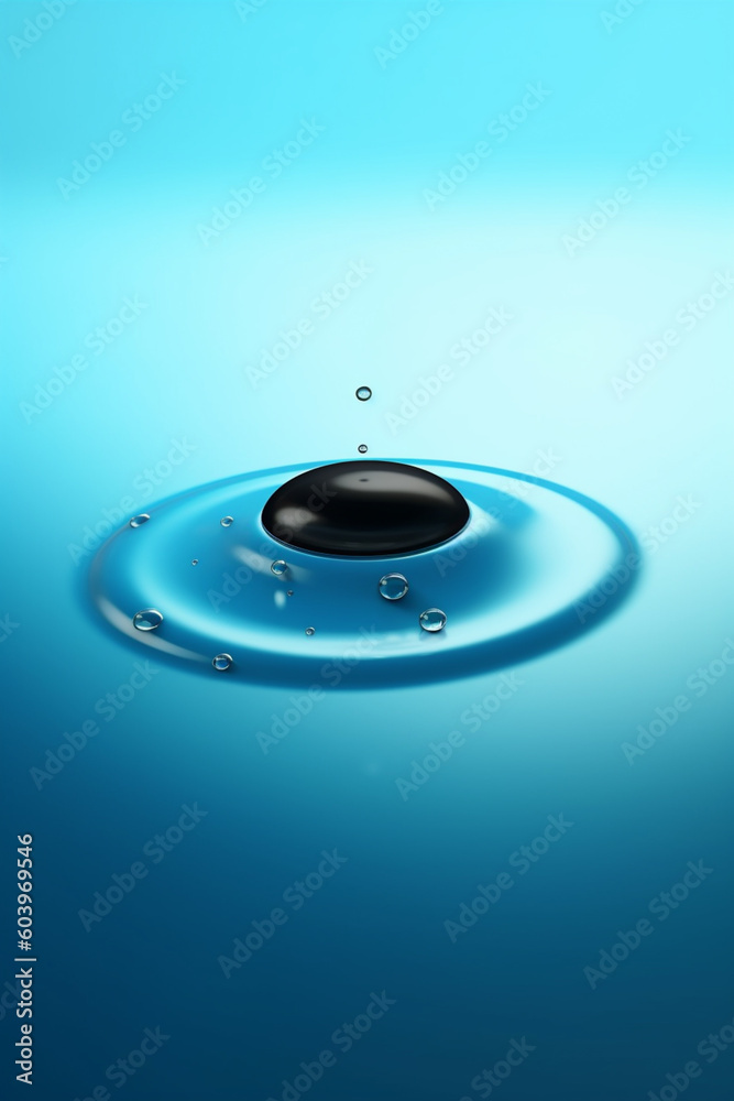 Poster a minimalist illustration of a single water droplet falling into a pool, generative ai technology.