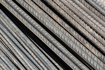 Reinforcement steel rod and deformed bar with rebar at construction site Steel bar or steel...