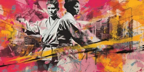 Obraz na płótnie Canvas East fighting arts. Contemporary art collage. Beautiful illustration picture. Generative AI