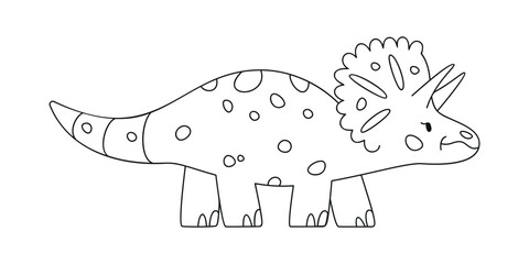 Hand drawn linear vector illustration of triceratops dinosaur