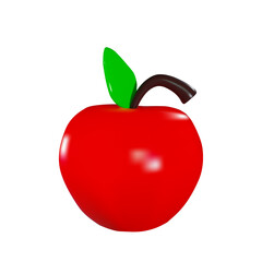 Render of a red apple with a green leaf and a twig. Vector illustration in 3d style isolated on white background