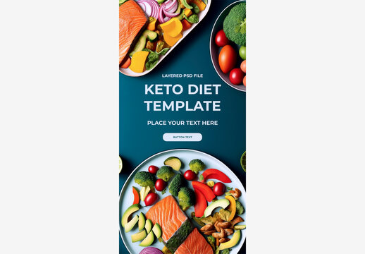 Healthy Meal on Blue Tablecloth: Salmon, Broccoli, and Vegetables with Fruit, Orange Juice, Spoon, and Water Bowl - Stock Photo Keto Diet, No Carbs, Mockup, Template Generative AI