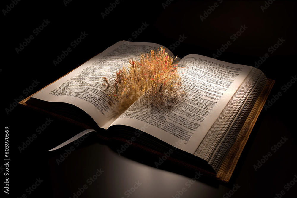 Poster bible opened to the psalms, with words and phrases arranged in a visually pleasing and harmonious wa