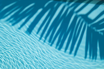 Summer tropical background. Swimming pool with tropical leaf shadow. Generative ai