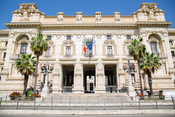 Facade of the Italian Ministry of Education located in the Trastevere district of Rome, Italy. The ministry is located in a beautiful historic building.