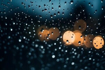 Drops of water on the glass. Raining outside. The window during the rain. Small droplets of rain on the window. Melancholy concept. Rain in the city. Generative ai.