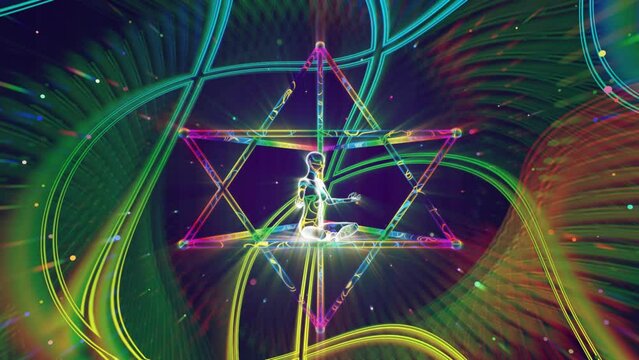 looped 3d animation radiance of the energy astral system of merkaba