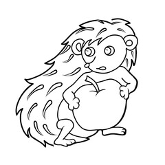 coloring page - hedgehog with an apple
