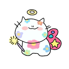 Da-Da sticker cute white flower kitty cat with butterfly wings