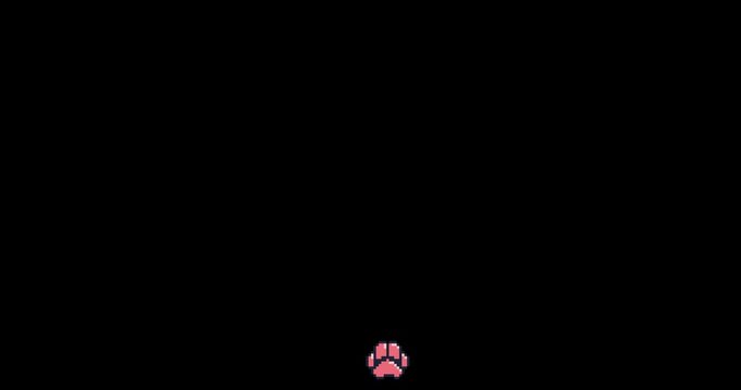 Pixel art animal paw prints. Pixel cute cartoon funny paws along the path. Pixel art 8 bit old school for games