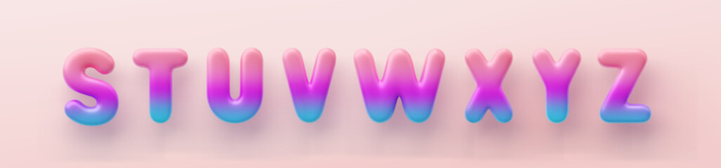 3D Colorful Gradient letters S, T, U, V, W, X, Y and Z a glossy surface on a pink background.
