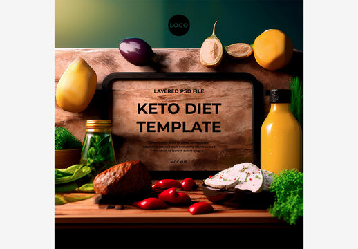 Fresh and Functional: Cutting Boards with Vegetables, Juice, Picture Frame, Knife, and fork for Your Kitchen Needs Keto Diet, Mockup, Template Generative AI