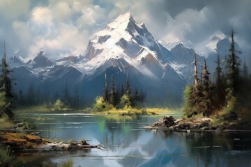 Oil painting of mountains. Beautiful illustration picture. Generative AI