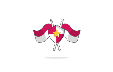 indonesian flag with shield for pancasila day and independence icon illustration