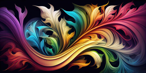 Abstract colorful leaves in rainbow colors as wallpaper background illustration (Generative AI)