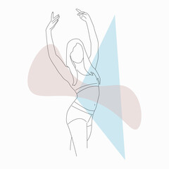 silhouette of a girl in a sports top and shorts in a ballet pose with arms raised for the design and decoration of a profile in social networks, logos, stickers, posters, postcards, badges, print
