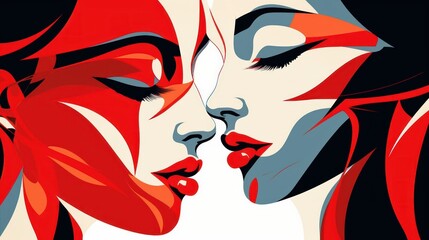 Abstract style. Two women are kissing. Beautiful illustration picture. Generative AI
