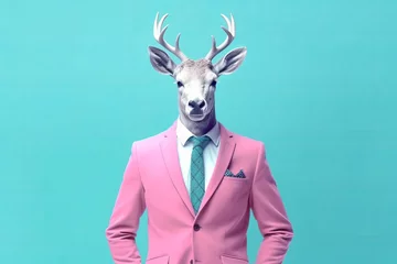 Foto op Aluminium Hipster deer with human's body in the colorful fashionable clothes. Beautiful illustration picture. Generative AI © standret