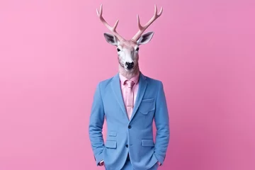 Foto op Aluminium Hipster deer with human's body in the colorful fashionable clothes. Beautiful illustration picture. Generative AI © standret