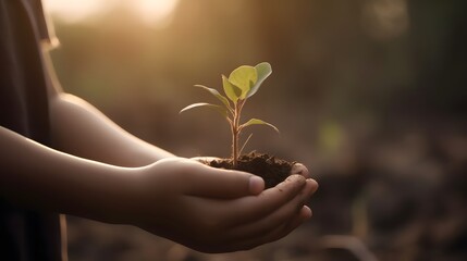 Generative Ai. Small sprout in children's hands
