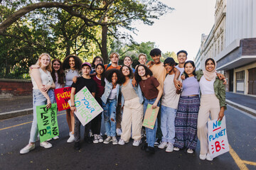 Diverse young people protesting against climate change