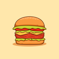 big beef meat cheese burger illustration vector, cartoon cheeseburger illustration