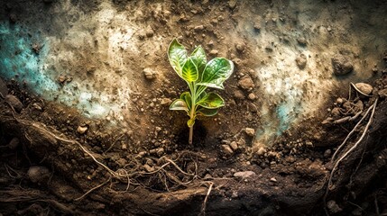 World Environment Day. Abstract image of seedlings sprouting from cracked concrete or barren soil, symbolizing the resilience of nature. Generative ai
