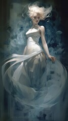 Pretty blonde woman in white dress. Beautiful illustration picture. Generative AI