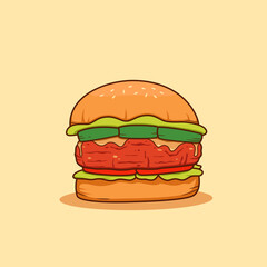 big beef meat burger illustration vector, cartoon hamburger illustration
