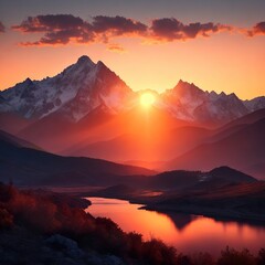 Fototapeta na wymiar sunset on the mountains