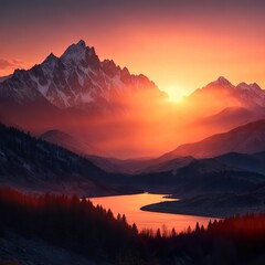 Obraz premium sunset on the mountains
