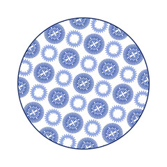 Porcelain plate with traditional blue on white design in Asian style. design pattern for background, plate, dish, bowl, lid, tray, salver, vector illustration art embroidery. firework seamless plate.