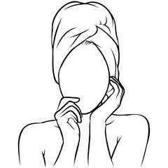 Woman Wrapped Towel Head Salon.