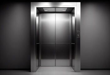 Iron elevator realistic composition with closed doors modern style. Ai. Illustration of luxury hotel or office building corridor interior lift.